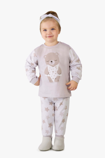 Pijama moletinho urso e estrelas infantil
